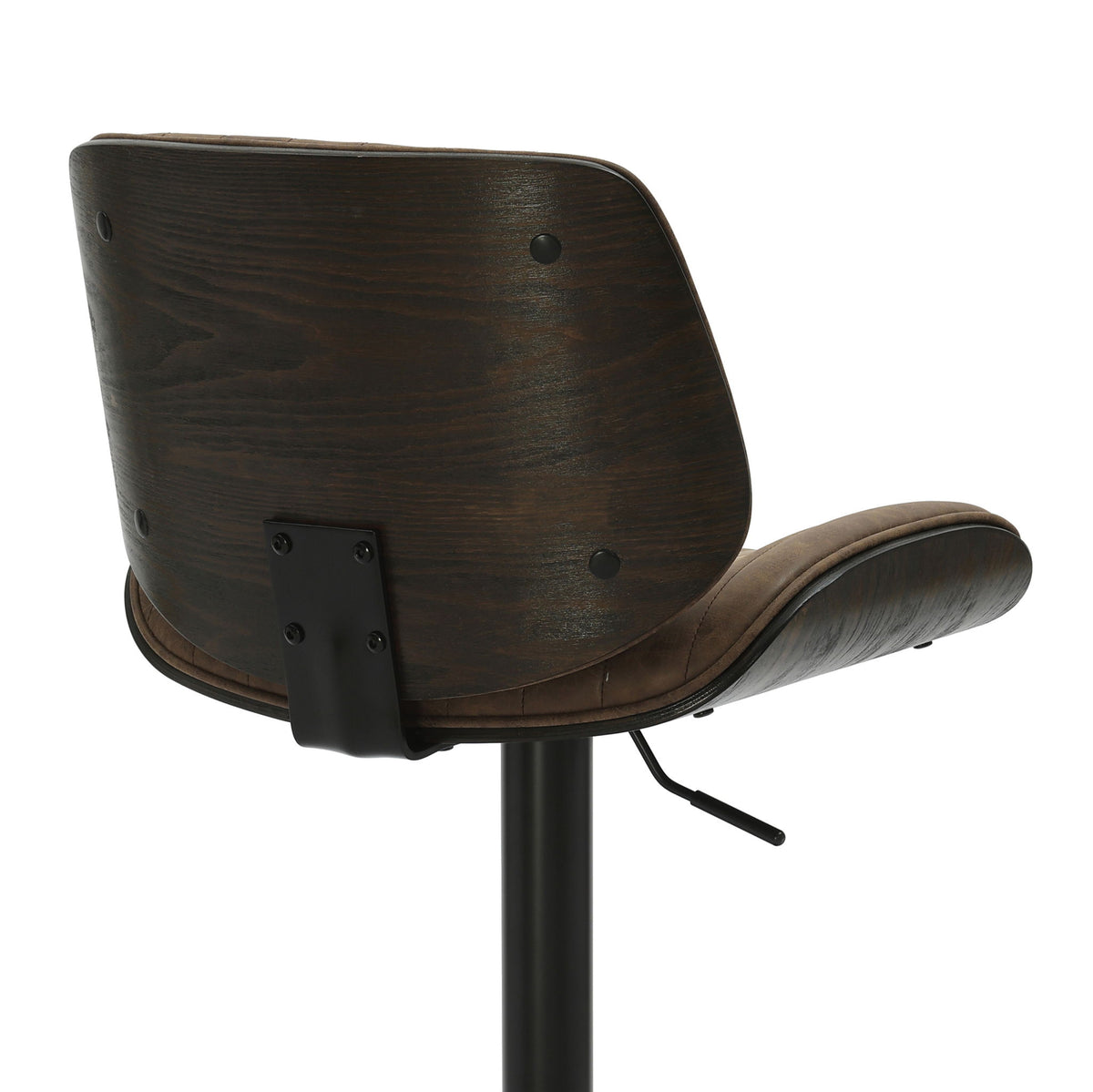 Brock - Adjustable Swivel Curved Back Wood Bar Stool With Faux Leather Seat