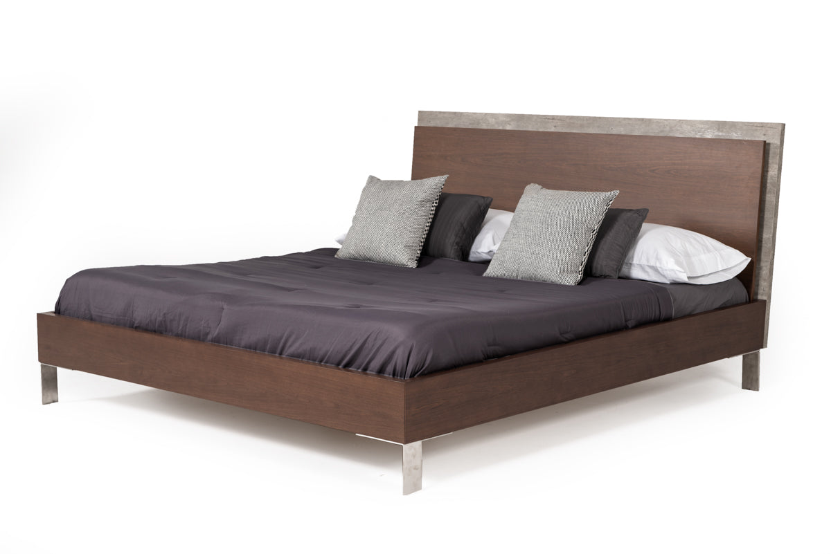 Conner Modern Dark Walnut & Faux Concrete Bed by VIG Furniture - View 6