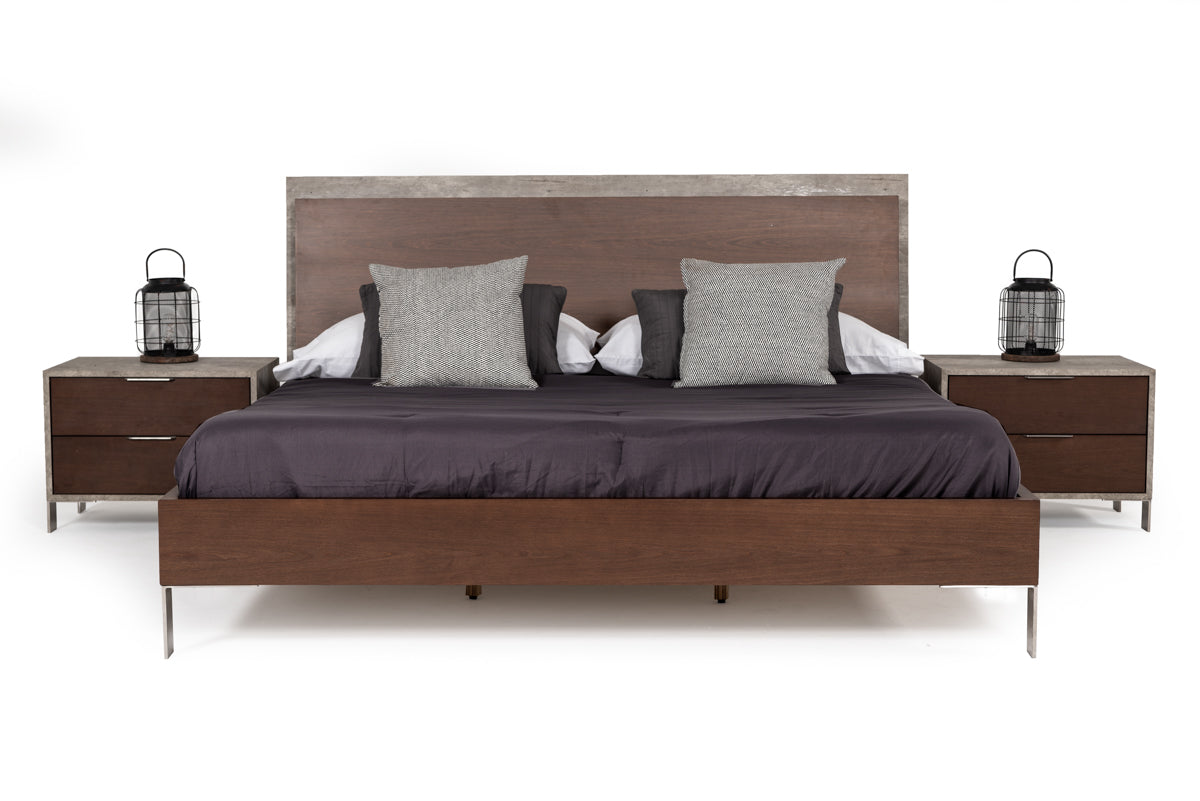 Conner Modern Dark Walnut & Faux Concrete Bed by VIG Furniture - View 7