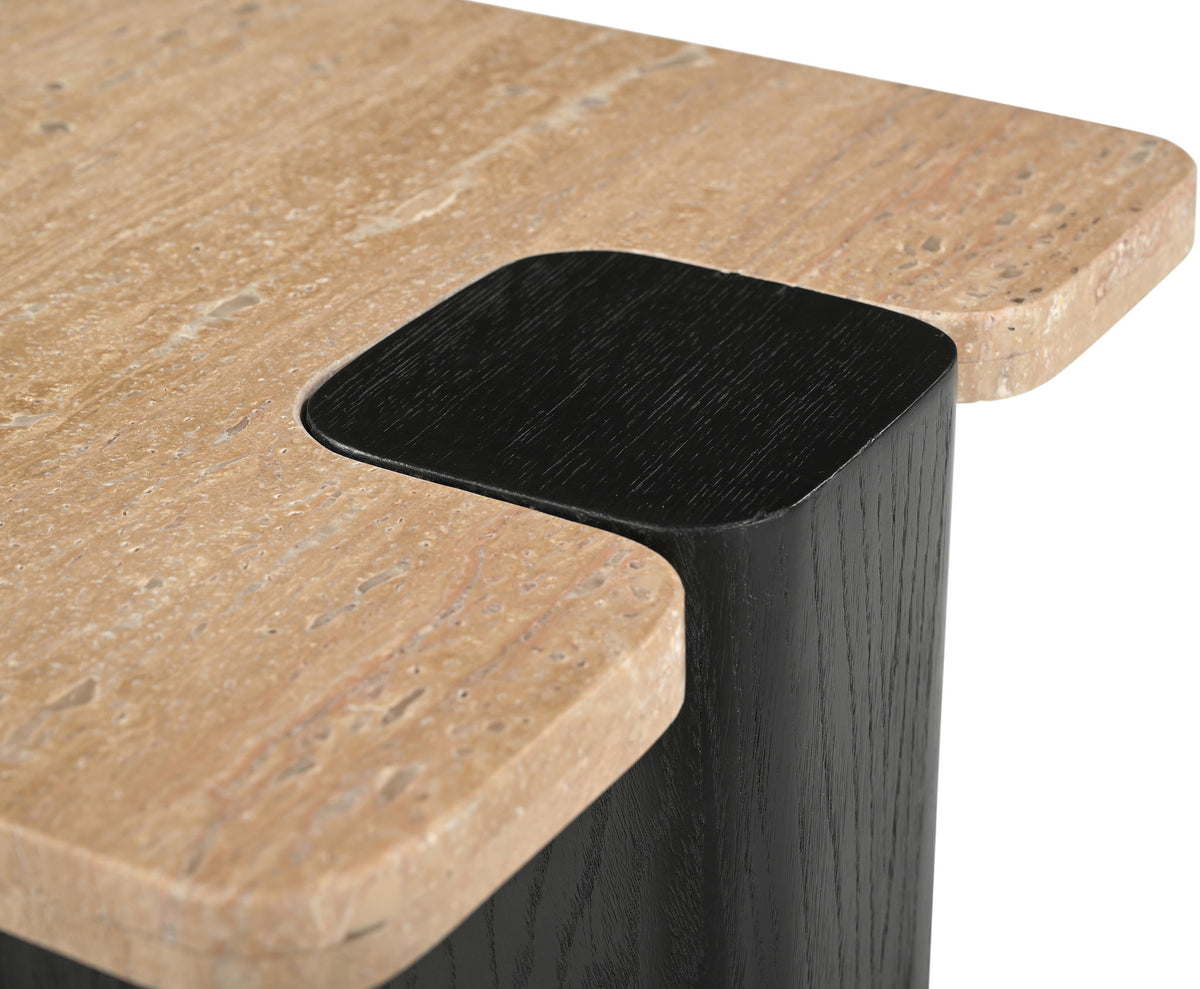 Ravenna - Genuine Travertine Top And Oak Wood Base Table
