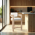 Sacha - Velvet Stool With Natural Base