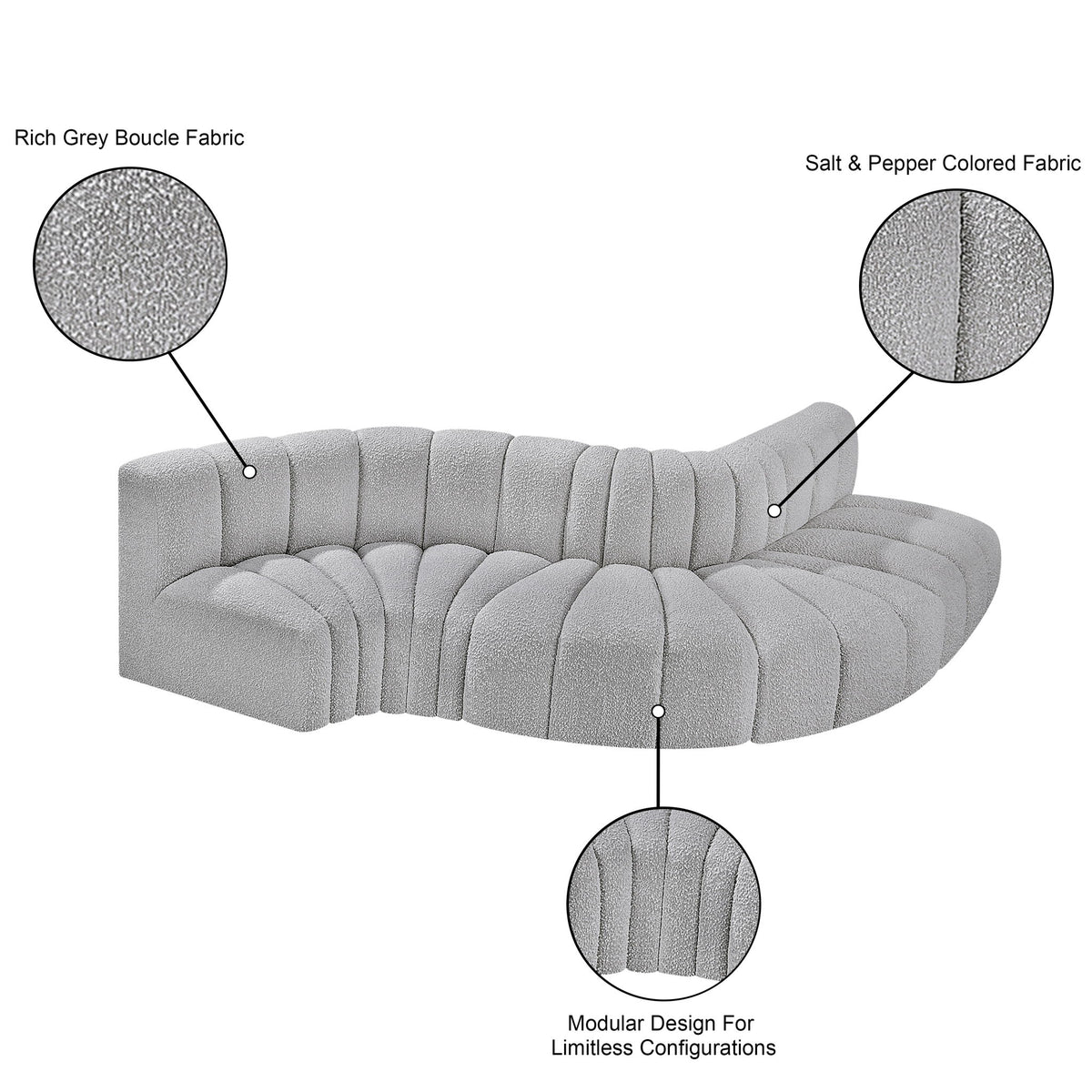 Arc - Boucle Fabric 5 Piece Modular Sofa