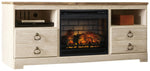 Willowton - 2 Pc. - 64" TV Stand With Faux Firebrick Fireplace Insert - Whitewash