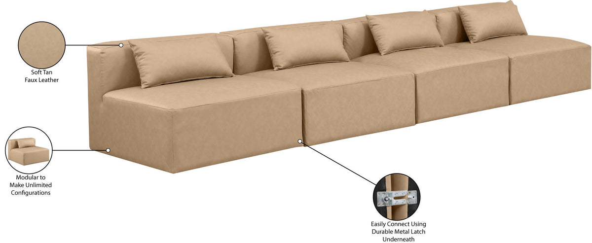 Cube - Modular 4 Piece Armless Sofa - Tan