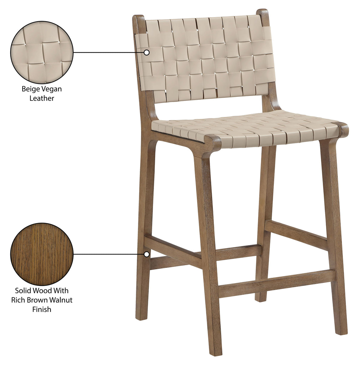 Entwine - Vegan Leather Upholstered Counter Stool - Painted Brown