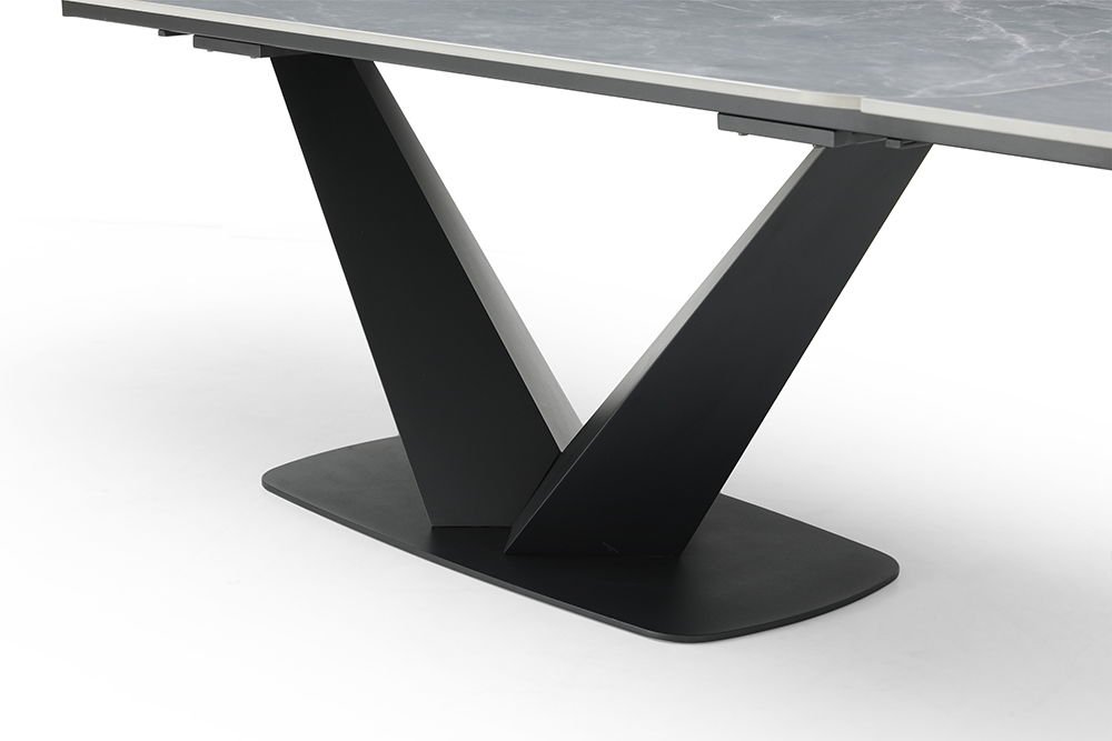 9436 - Ceramic & Metal Dining Table - Gray / Black