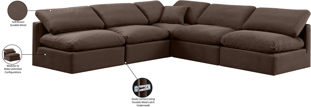 Indulge - Velvet 5 Piece Modular Corner Armless Sectional