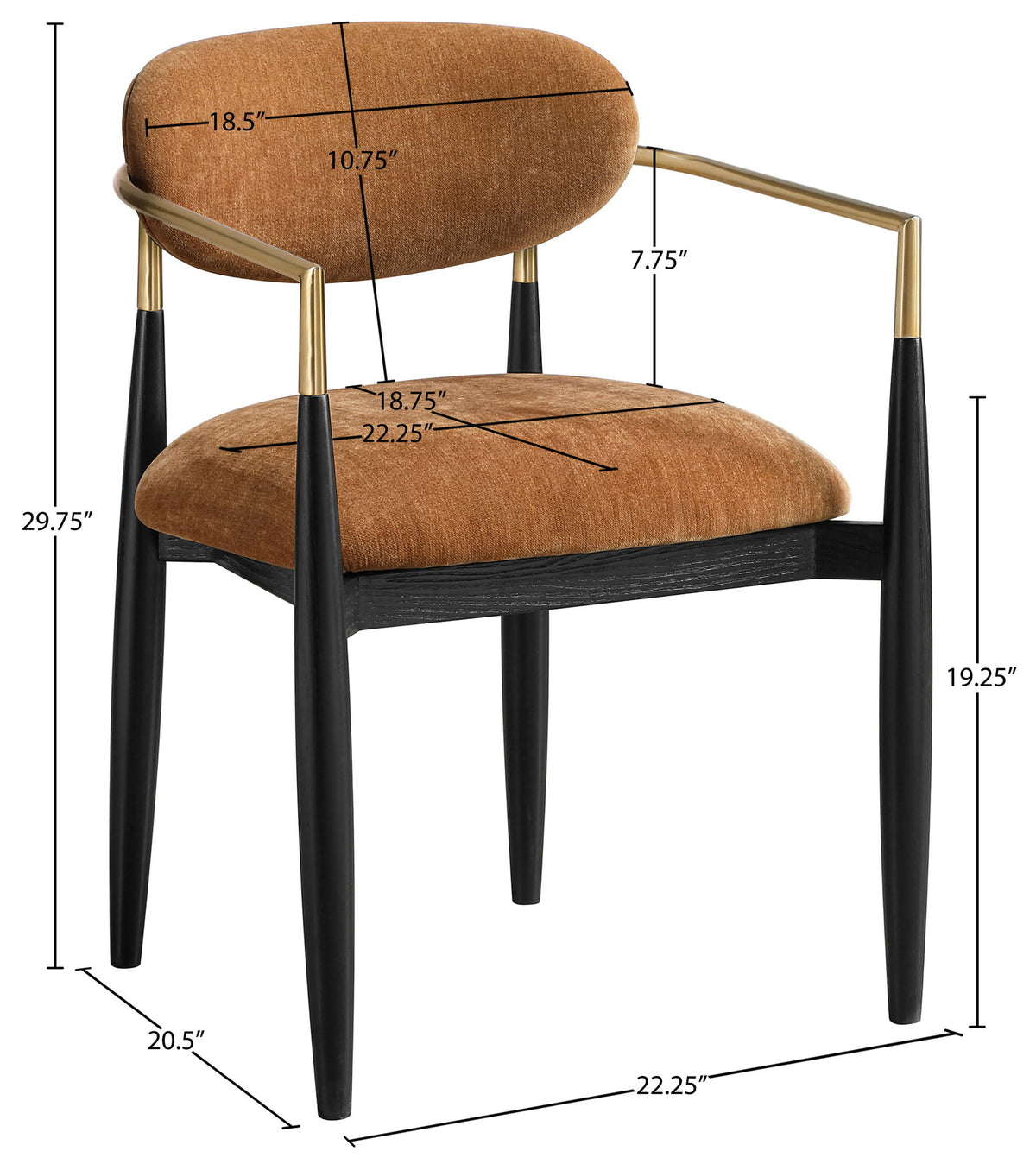 Riccio - Fabric Dining Arm Chair (Set of 2) - Black And Gold Frame
