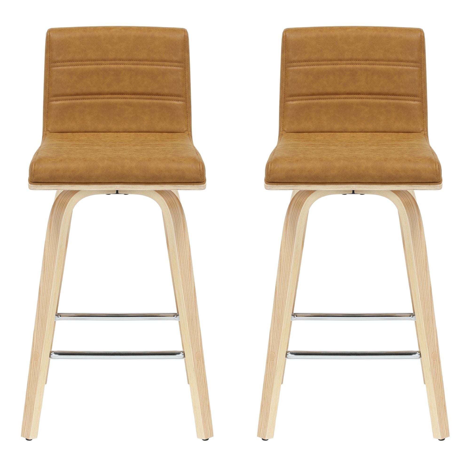 Vienna - 35.5" Swivel Counter Height Square Back Wood Bar Stool With Faux Leather Seat