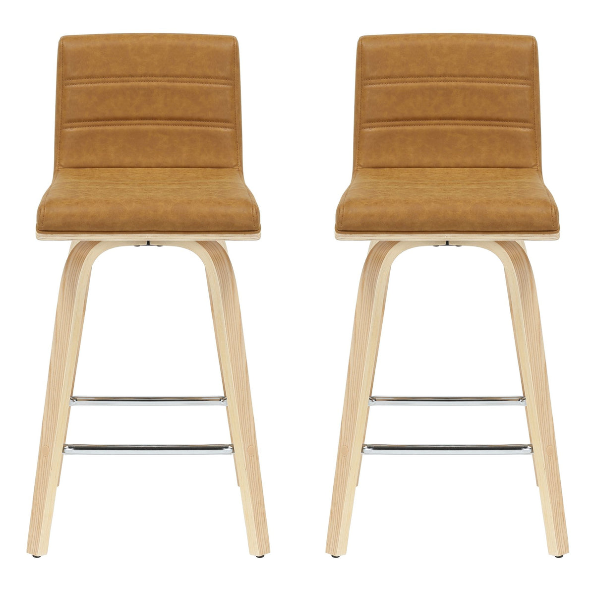 Vienna - 35.5" Swivel Counter Height Square Back Wood Bar Stool With Faux Leather Seat