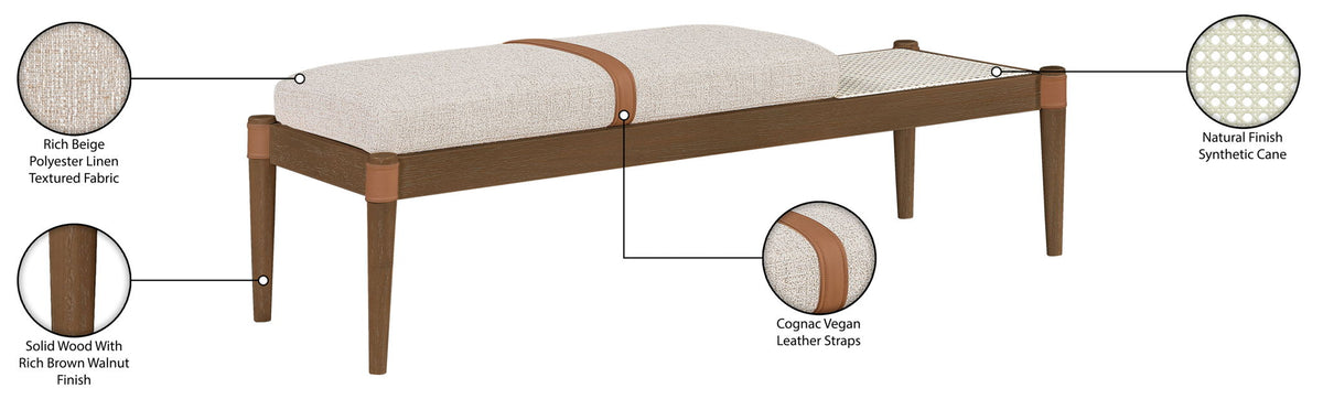 Nara - Linen Textured Fabric Upholstered Bench - Painted Brown Walnut