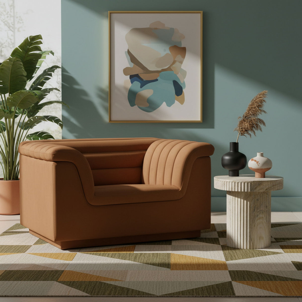 Cascade - Velvet Chair - Saddle