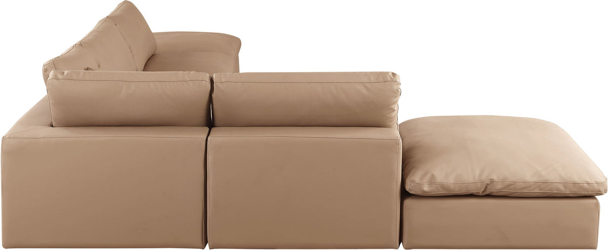 Comfy - 6 Piece Faux Leather Modular Sectional - Tan