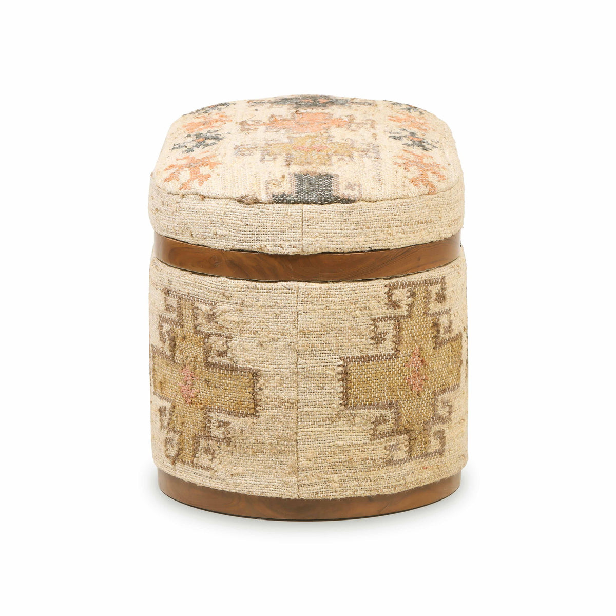 Olivier - Cotton Oval Storage Ottoman - Beige