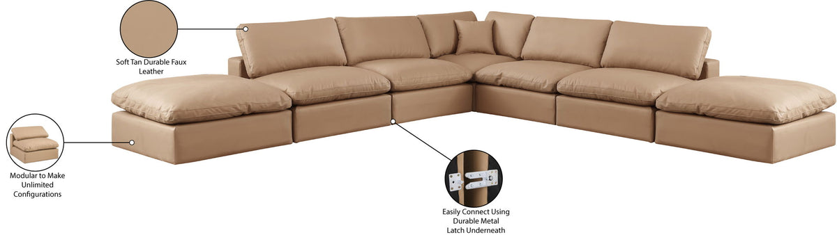 Comfy - 7 Piece Faux Leather Modular Corner Sectional - Tan