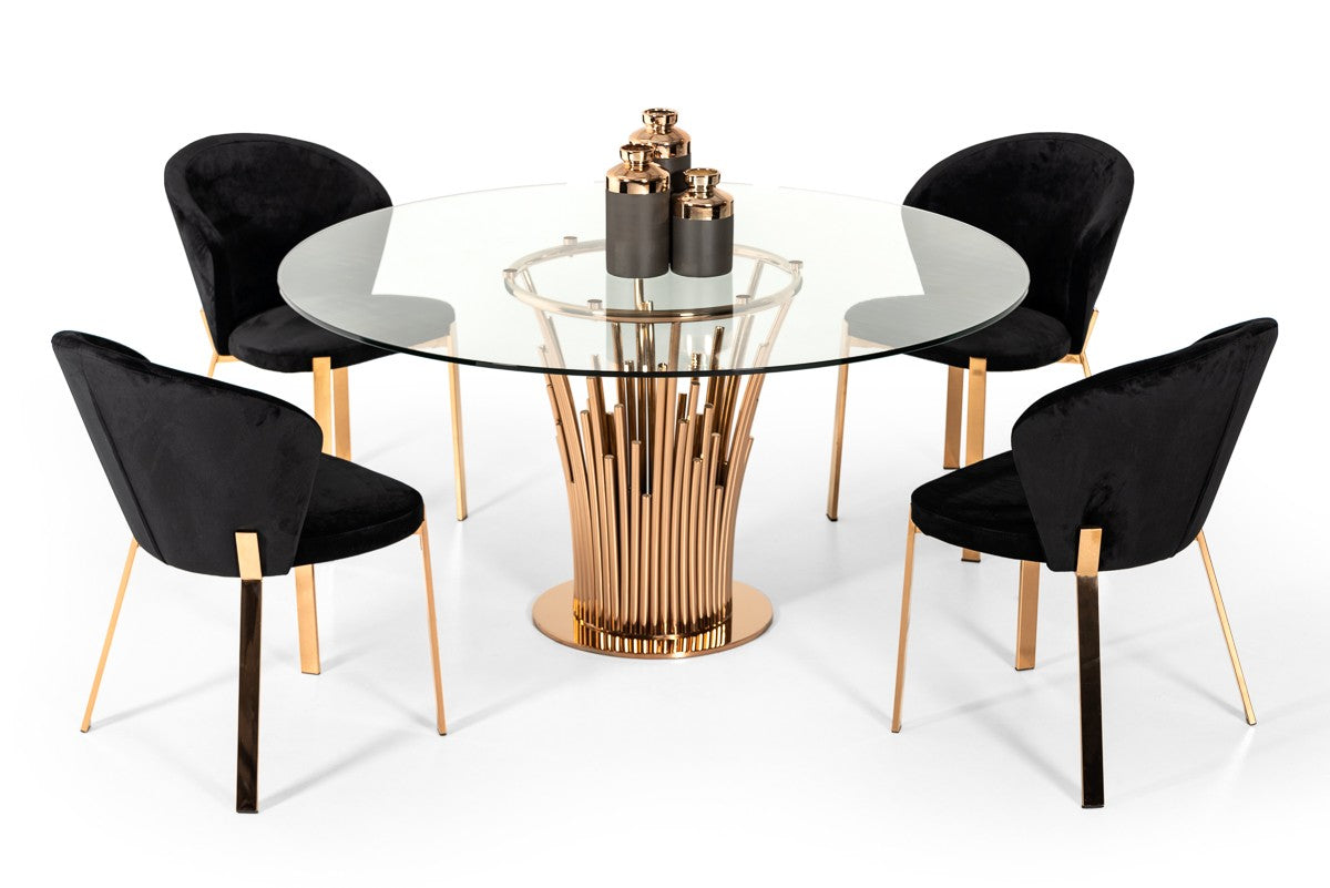 Paxton Modern Round Glass & Rosegold Dining Table by VIG Furniture - View 2