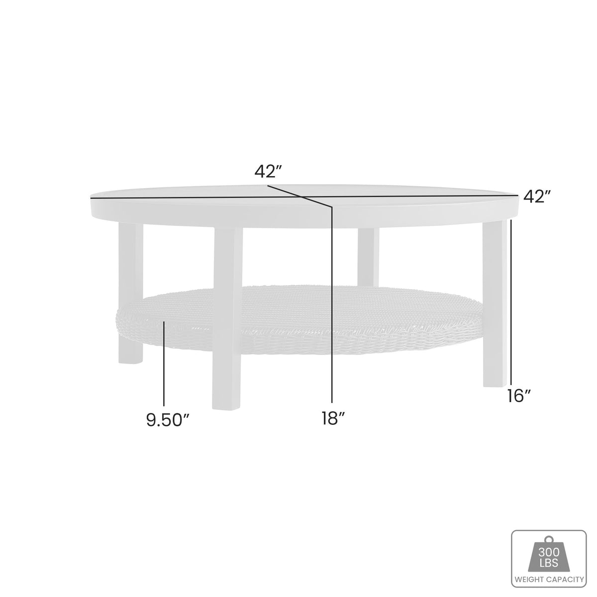 Cayman - Outdoor Round Conversation Table With Wicker Shelf - Black
