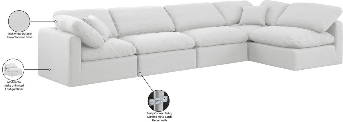 Indulge - Linen 5 Piece Modular Sectional - White