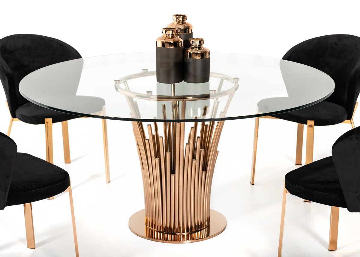 Paxton Modern Round Glass & Rosegold Dining Table by VIG Furniture - View 3