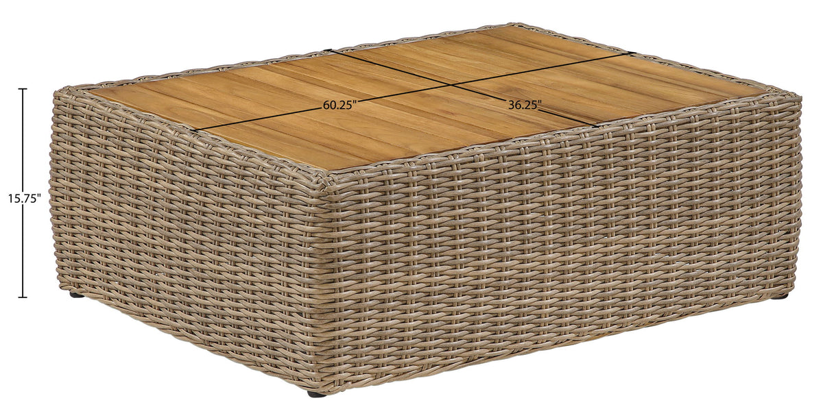 Seacrest - Teak Wood And Wicker Outdoor Patio Coffee Table