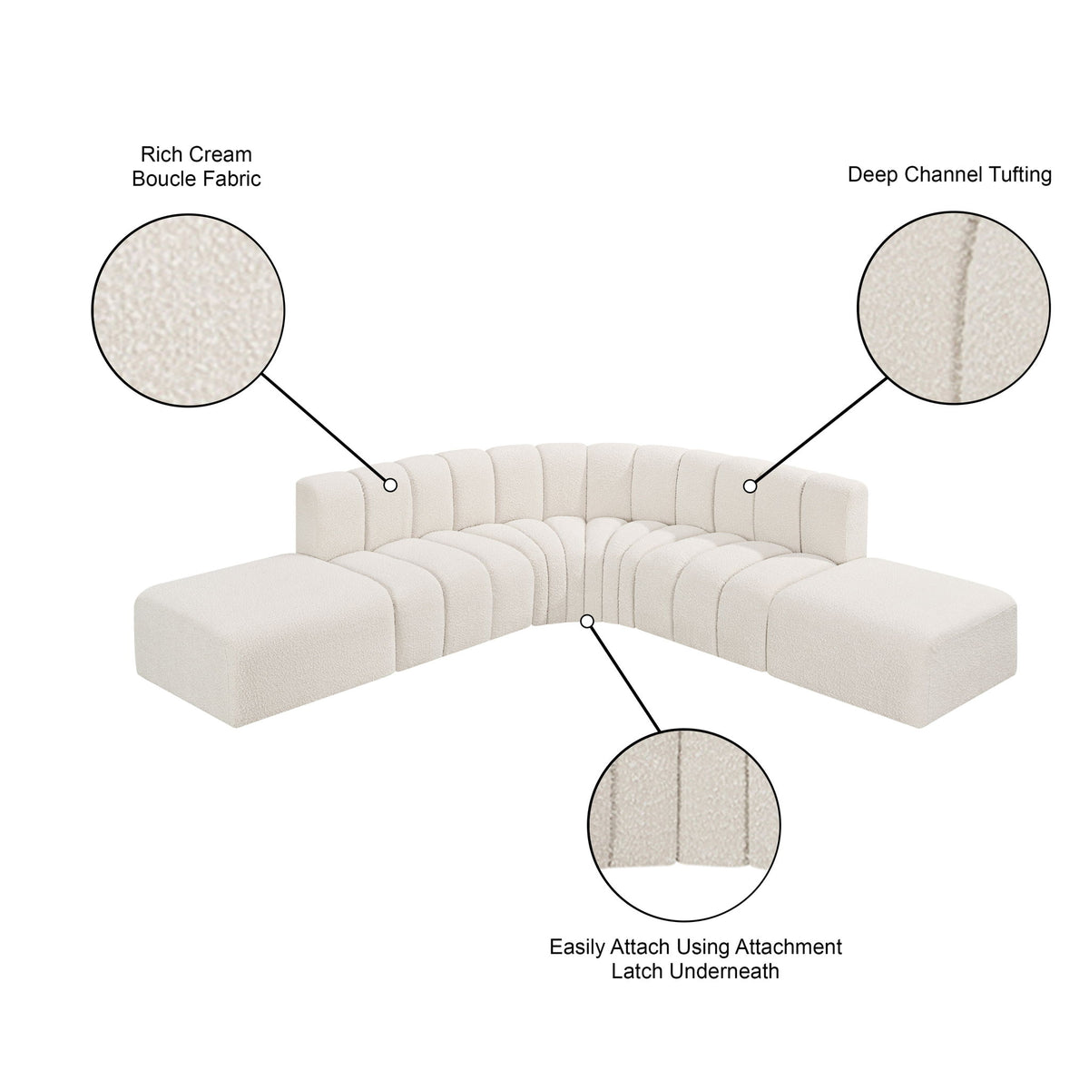 Arc - Boucle Fabric 6 Piece Corner Modular Sofa