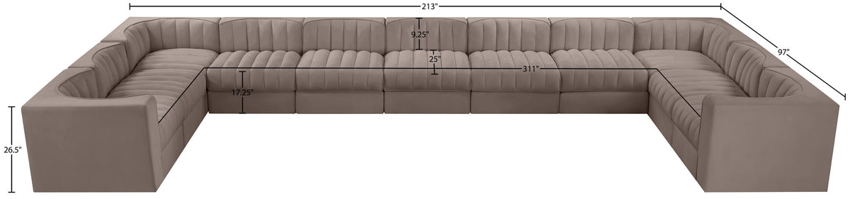 Rummi - Velvet Performance Fabric Upholstered 11 Piece Modular Sectional