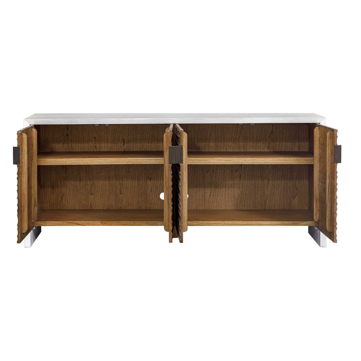 Brinson - Carved Wood 4 Door Cabinet - White / Woodtone