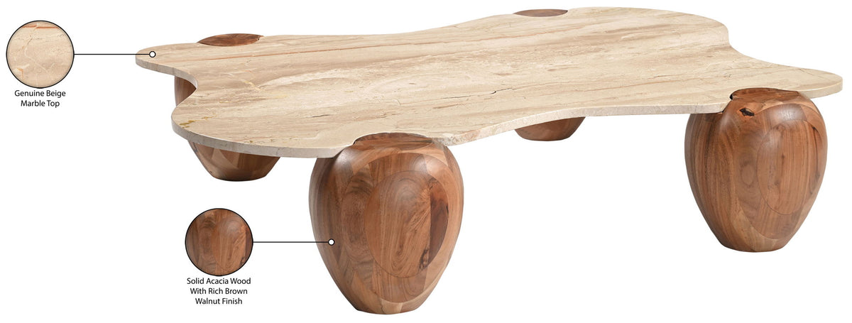 Liona - Marble And Acacia Wood Coffee Table