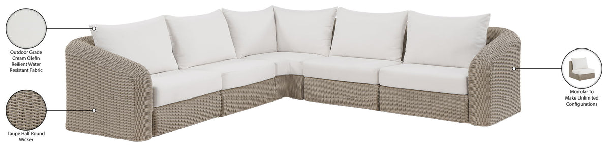 Seacrest - 123.25" Olefin Water Resistant Fabric And Wicker 5 Piece Outdoor Patio Modular Sectional