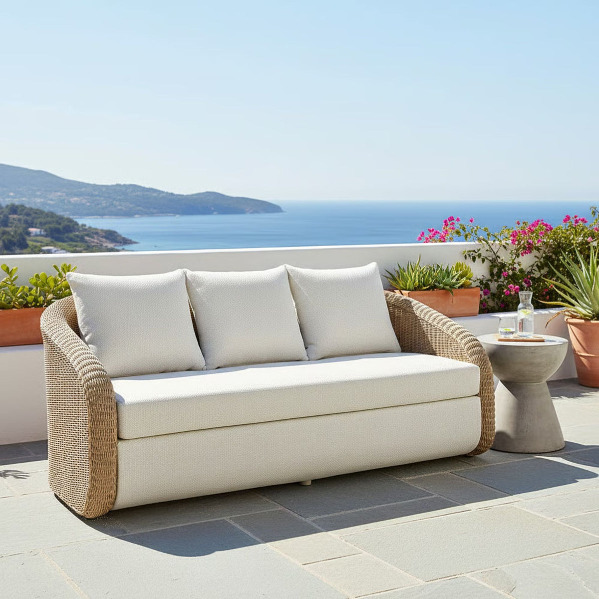 Pavilion - Metal Outdoor Sofa With Cushions - Natural / Boucle White