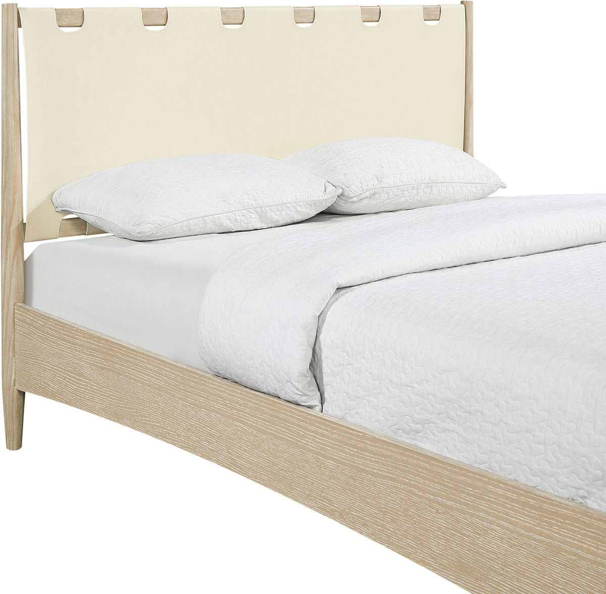 Santos - Vegan Leather Headboard And Wood Bed - Waxed Natural Frame