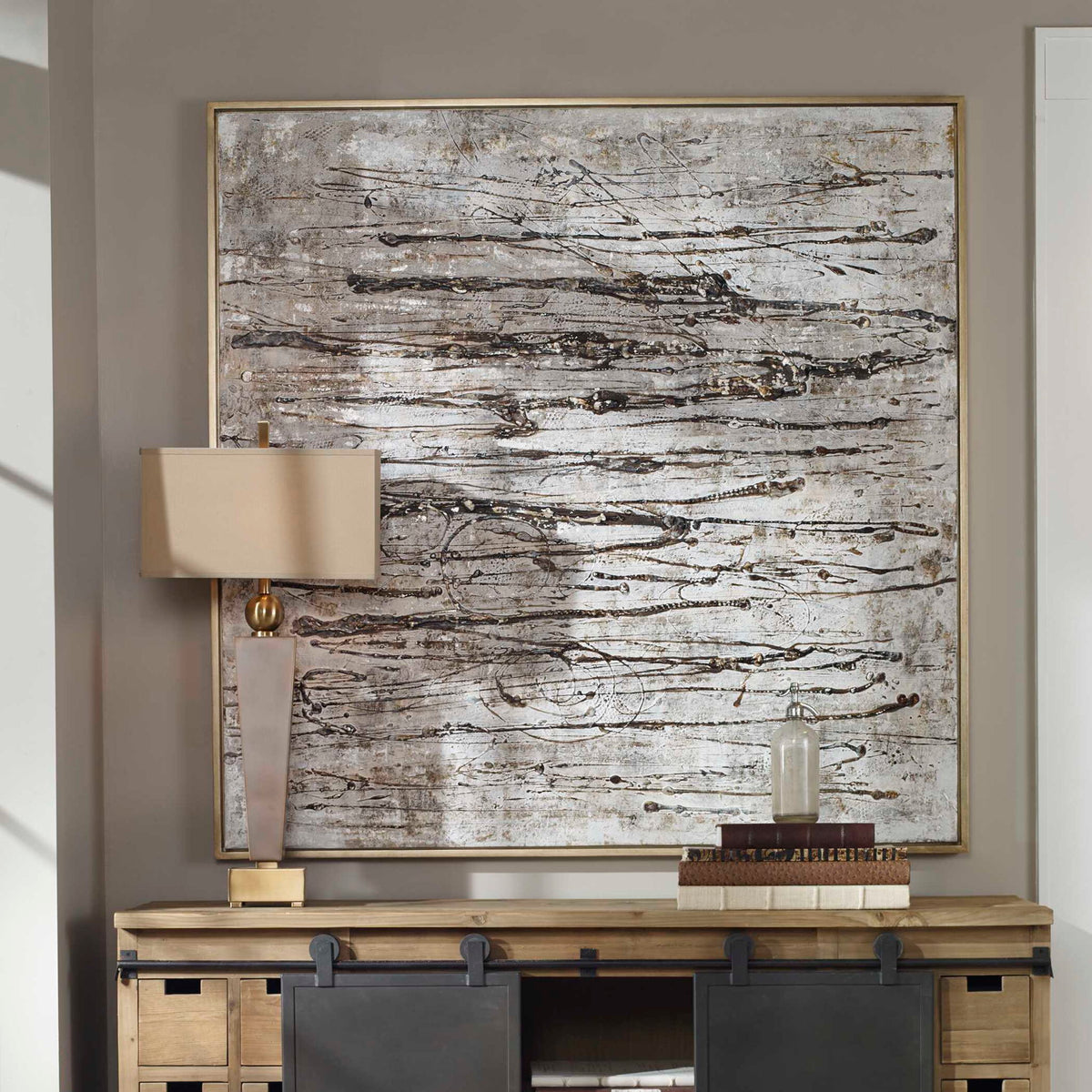 Scribbles - Hand Painted Canvas - Black / Brown / Gray