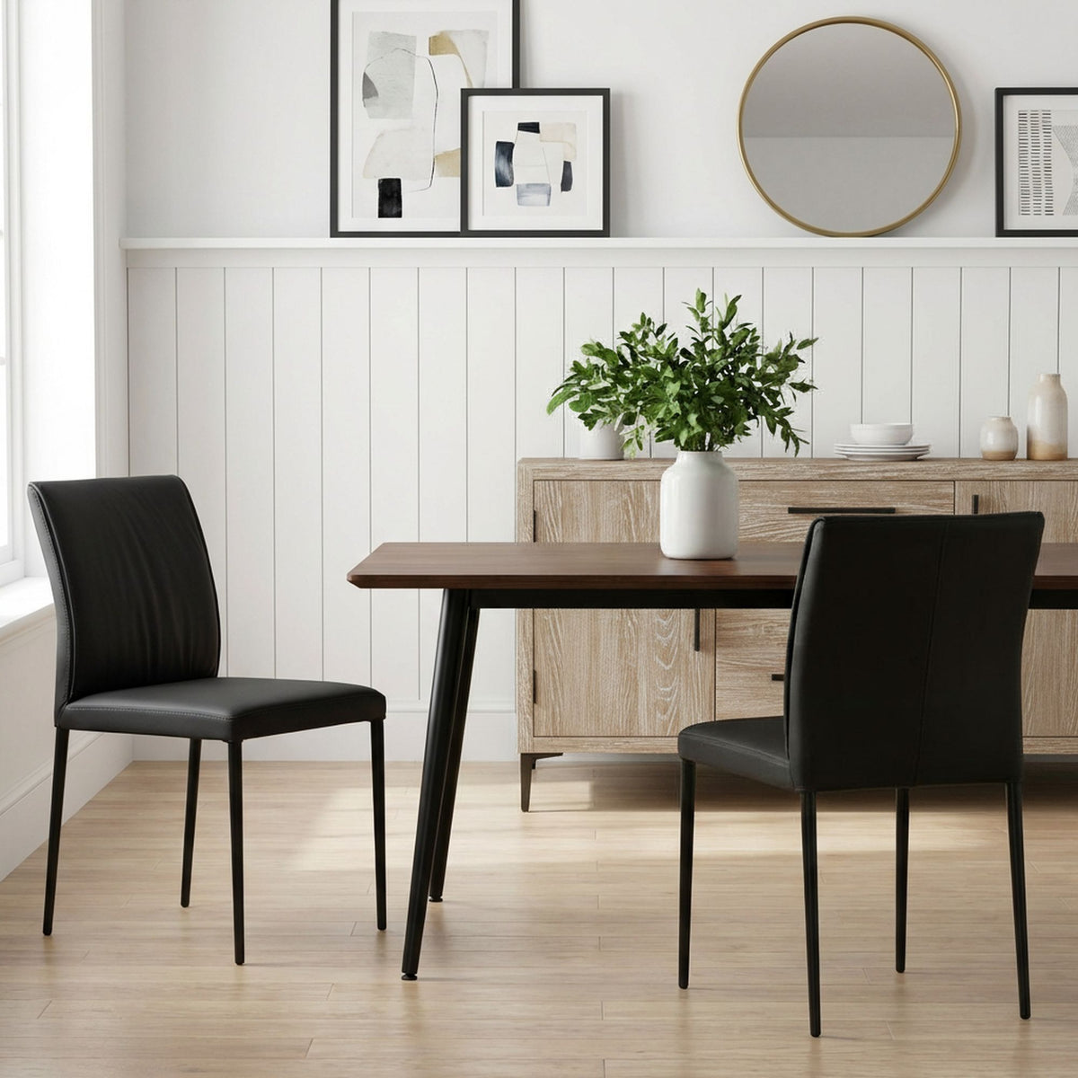 Meriam - Full Back Top Grain Leather Upholstered Metal Dining Chairs (Set of 2)