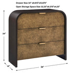 Byrams - 3 Drawer Oak Chest - Brown / Gold / Woodtone
