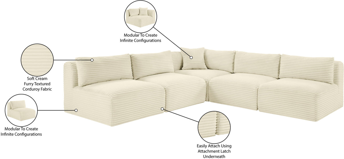 Shaggy - 5 Piece Modular Corner Armless Sectional