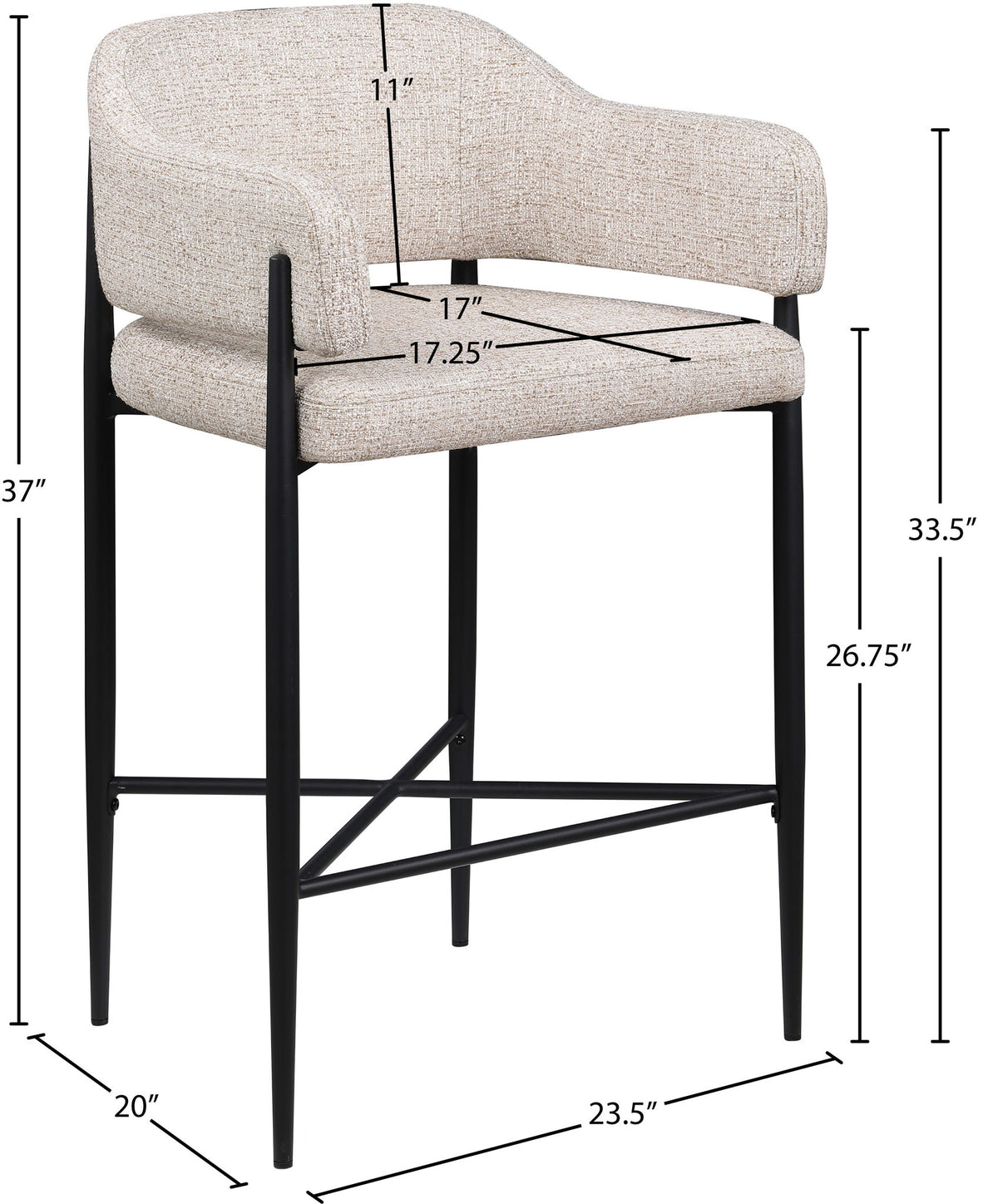 Dame - Fabric Upholstered Counter Stool (Set of 2)