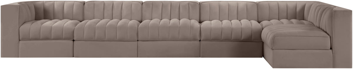 Rummi - Velvet Performance Fabric Upholstered 6 Piece Modular Sectional, L-Shaped (Right)