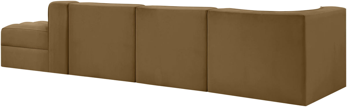 Rummi - Velvet Performance Fabric Upholstered 4 Piece Modular Sectional With Reverse Corner Chair