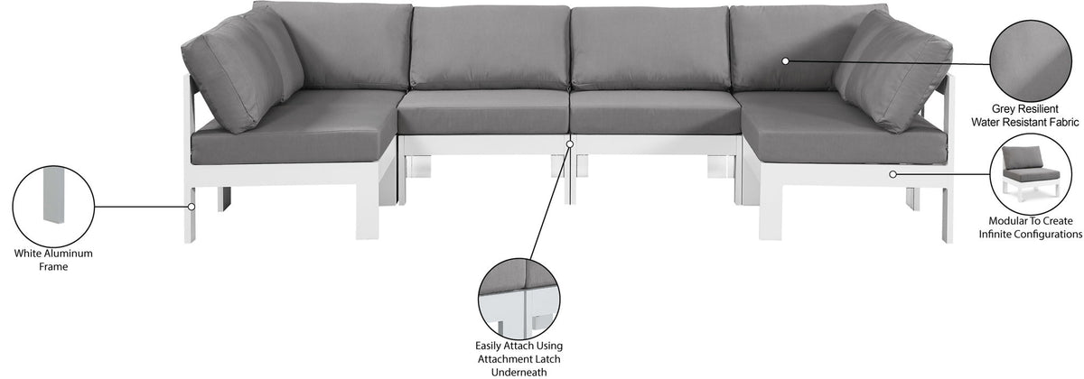 Nizuc - Outdoor Patio 6 Piece Modular Sectional With White Frame