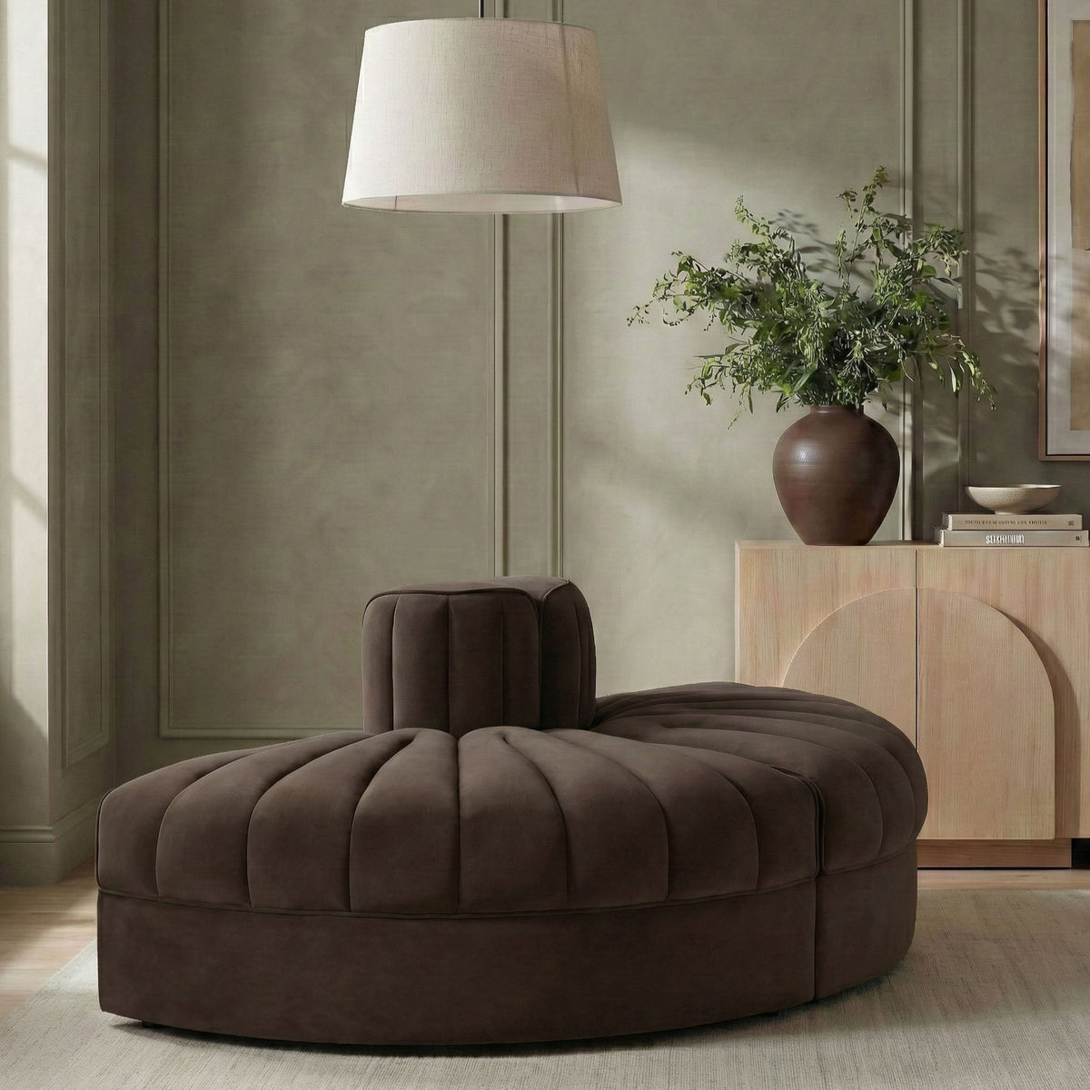 Rummi - Velvet Performance Fabric Upholstered 2 Piece  Rounded Modular Loveseat