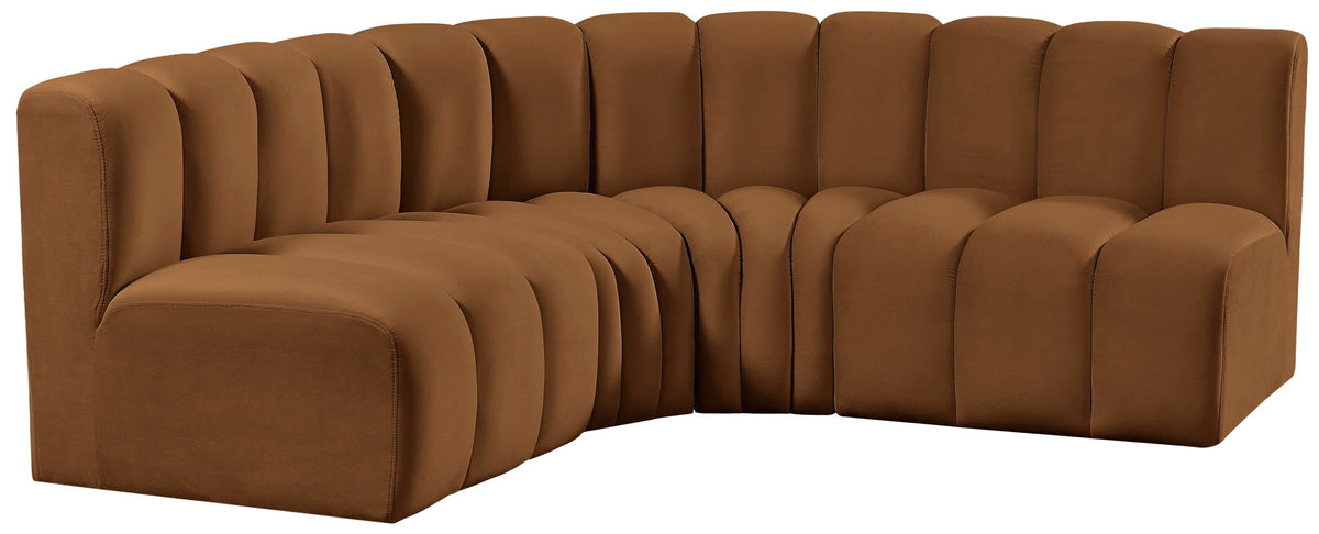 Arc - Velvet 4 Piece Corner Modular Sofa - Saddle