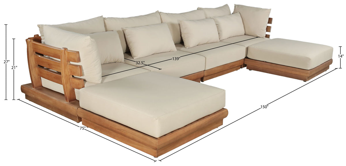 Mirella - 6 Piece Water Resistant Fabric Upholstered Outdoor Patio Modular Sectional