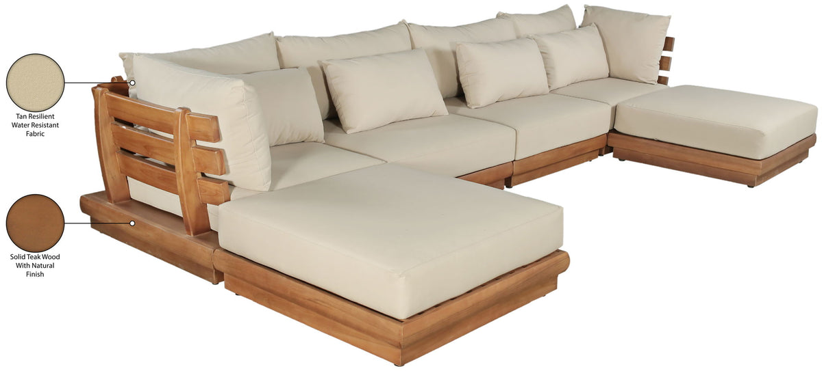 Mirella - 6 Piece Water Resistant Fabric Upholstered Outdoor Patio Modular Sectional