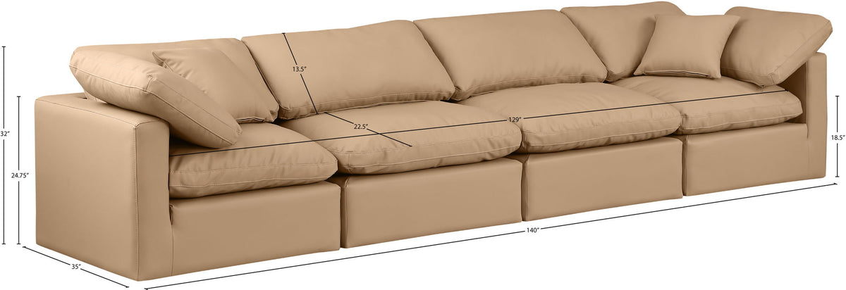 Indulge - Faux Leather 4 Piece Modular Sofa - Tan
