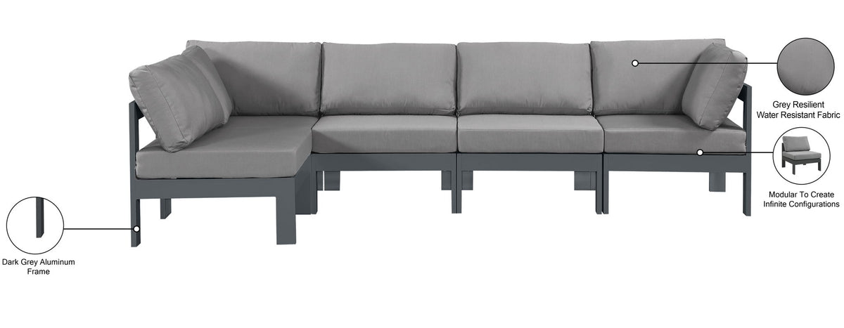 Nizuc - Outdoor Patio 5 Piece Modular Sectional With Gray Frame
