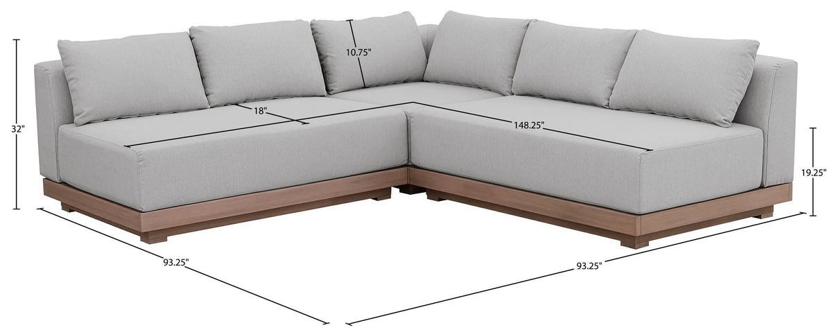Solace - Olefin Performance Fabric 3 Piece Outdoor Patio Modular Sectional (2 Loveseats & Corner Chair)