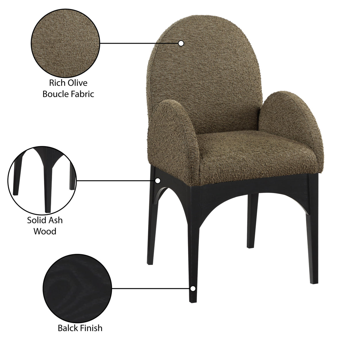 Waldorf - Boucle Dining Arm Chair With Black Legs