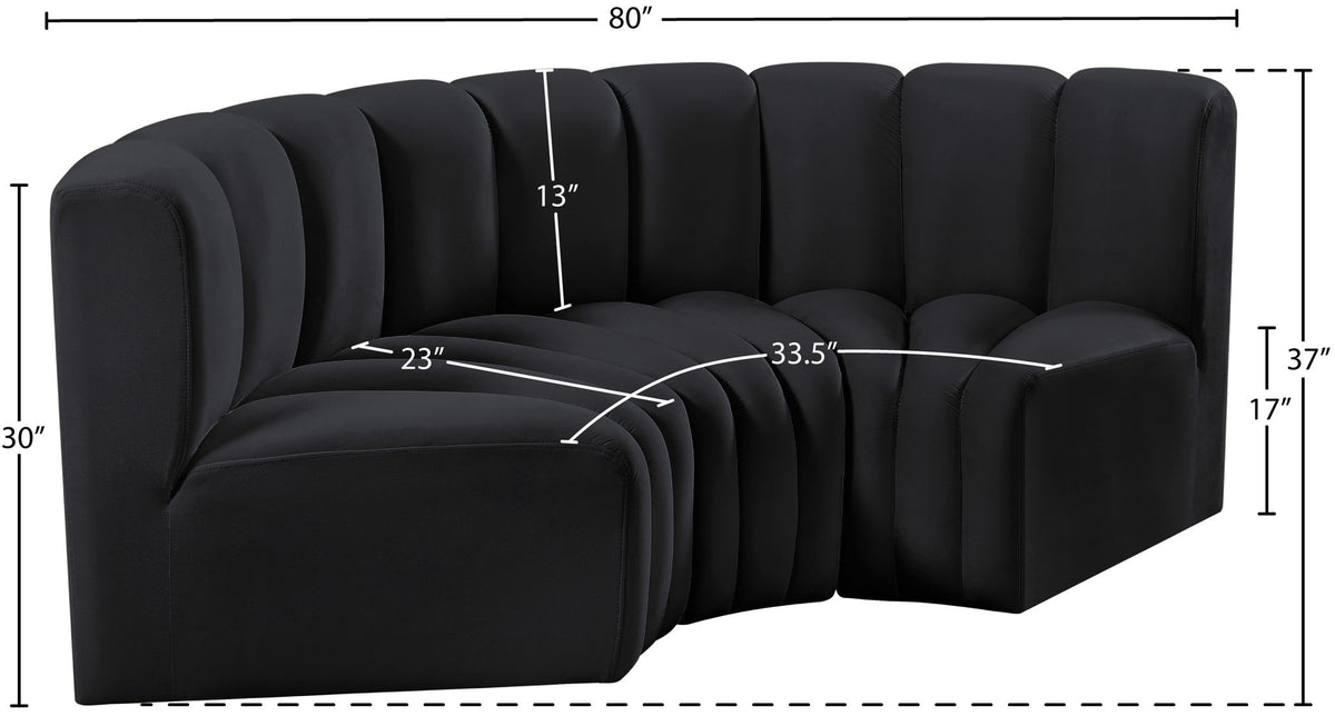 Arc - Velvet 3 Piece Modular U-Shaped Sofa
