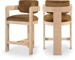 Sacha - Velvet Stool With Natural Base - Saddle