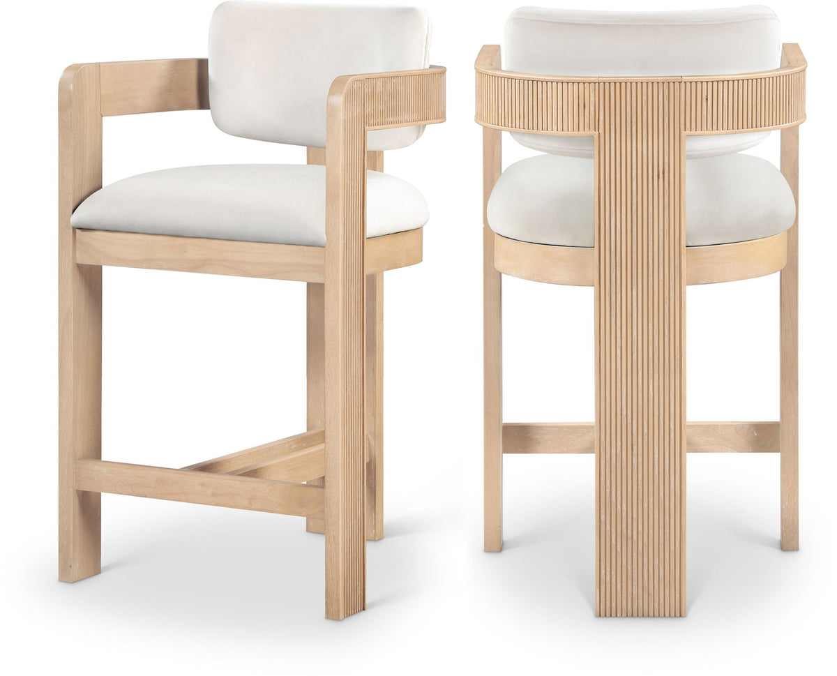 Sacha - Velvet Stool With Natural Base
